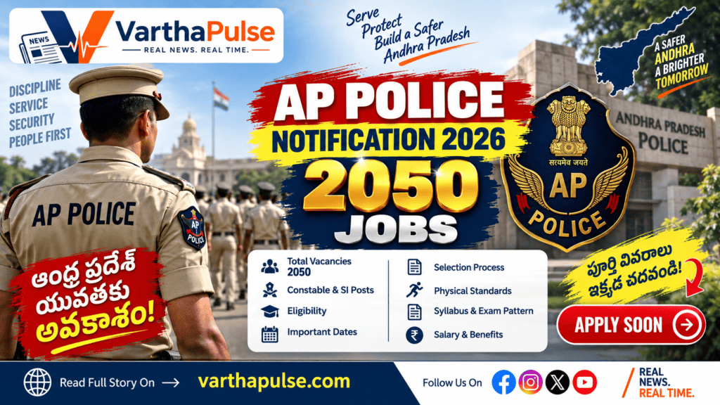 AP Police Notification 2026 ద్వారా 2050 SI మరియు కానిస్టేబుల్ పోలీస్ ఉద్యోగాలు